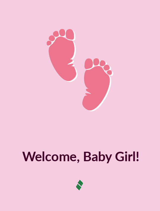 Welcome, Baby Girl: Pink baby footprints on a pink background.